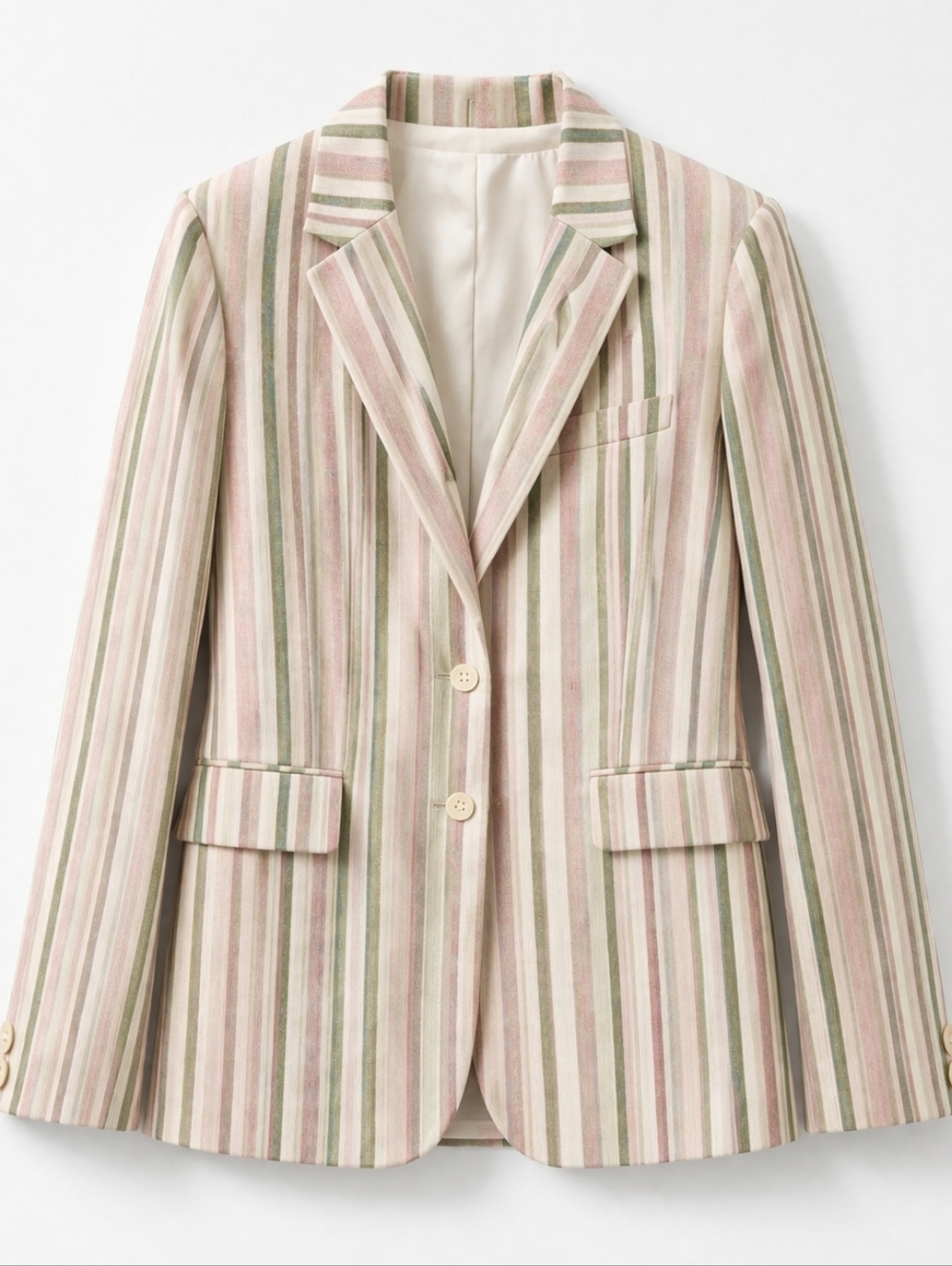 Chic Pink Green Blazer Pastel Chic Tailored Spring Jacket Casual Outfit M